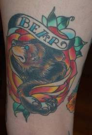 Classic bear flower color tattoo pattern