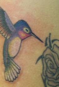 Modello di tatuaggio viola colibrì e fiori
