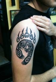 Arm beautiful black tribal bear and paw print tattoo pattern