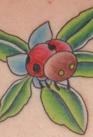 Coccinella del fumetto e modello del tatuaggio del fiore blu