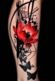 Tatuiruotės raudona gėlė, gražus ir spalvingas raudonų gėlių tatuiruotės raštas