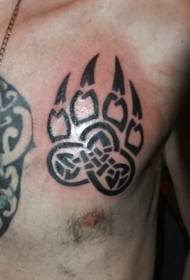 Krūtinės keltų stiliaus meškos letenos atspausdintas tatuiruotės raštas