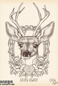 Sketch rose antilope tattoo manuskrippatroon