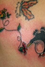 Patrón de tatuaje de colibrí e pingüín de costas