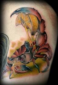 Šiuolaikinio stiliaus spalvingas krabų citrinos griežinėlių tatuiruotės raštas