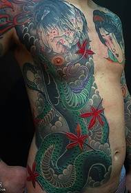 Japanese style martial arts green snake tattoo pattern