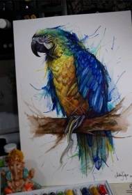歐美彩色鸚鵡紋身圖案手稿