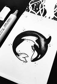 Small fresh whale black and white sting tattoo pattern manuscript