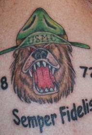 Kolora ĉapela urso-kapo kaj alfanumera tatuaje-ŝablono