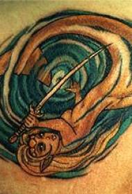 Tillbaka färgglada sjöjungfrun och virvla tatueringsbilder