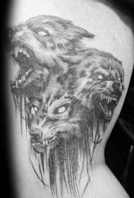 Modèle de tatouage de trois chiens féroces noir et gris