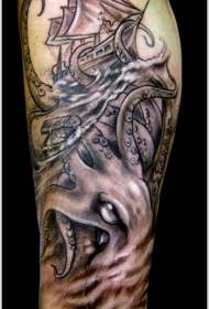 Model de tatuaj pentru barcă de atac cu caracatiță brună