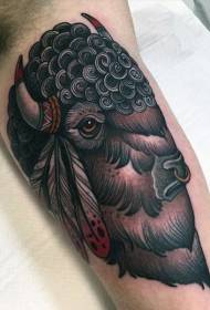 Modello di tatuaggio testa di toro stile indiano new school grande braccio
