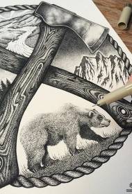 Avrupa ve Amerika Birleşik Devletleri nokta balta ayı dövme deseni el yazması