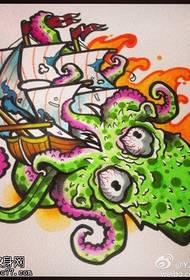Šareni uzorak rukopisa tetoviranja hobotnice jedrenja