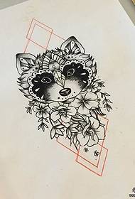 Raccoon hình học dòng hoa hình xăm bản thảo