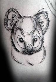 Crni crteži u obliku skice, slatki uzorak tetovaže medvjeda koala