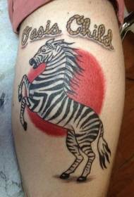 Kāta krāsas zebra ar sarkanu saules burtu tetovējuma rakstu