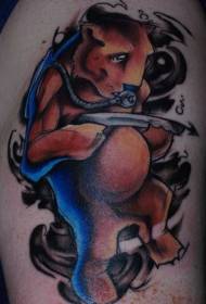 Potapljaški medved pobarvan tatoo vzorec