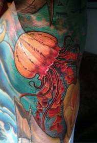 Immagine del tatuaggio dell'illustrazione delle meduse di colore della spalla grande