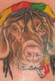 Koiran avatar-tatuointikuvio värillisellä hatulla