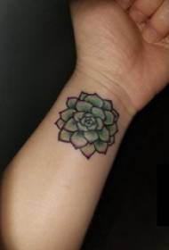 Pintura de muñeca de niña en imagen de tatuaje de loto de planta de línea simple degradado