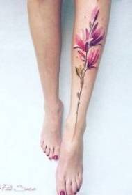 Augalų tatuiruotės modelio paveikslas su augalų tatuiruotės modeliu su keliomis gėlėmis ir lapais