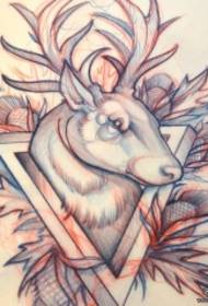 European at American elk halaman tattoo pattern ng manuskrito