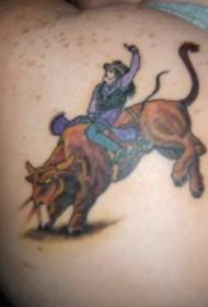 Stier en cowboy kleur tattoo patroon