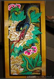 Python tattoo pattern: python peony tattoo pattern