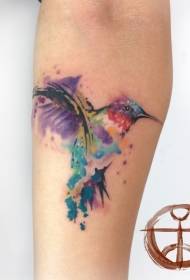 Arm wetterkleur splash kolibry tatoeage ôfbylding