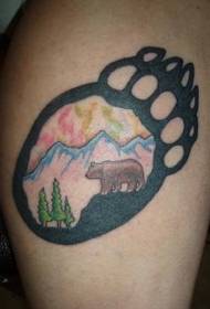 Bear cakar siluet tato sareng bentang alam