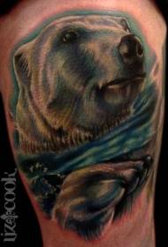 北極熊畫紋身圖案浮在水面上