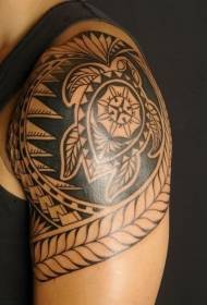 Musta polynesialainen kilpikonna totem lapa tatuointi malli