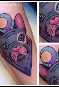 Filhote de cachorro bonito dos desenhos animados e padrão de tatuagem geométrica