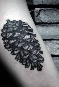 Plant tattoo itim at kulay-abo na estilo ng pine cone tattoo pattern