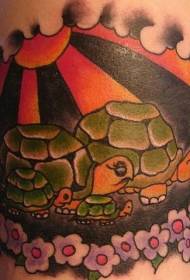 Modeli tatuazh i familjes së breshkave shumëngjyrëshe të karikaturave