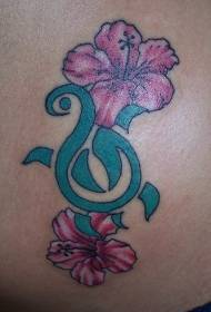Buik gekleurde stam skilpad en hibiscus tattoo