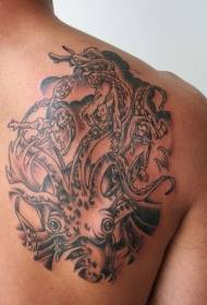 Shoulder black brown octopus attacking man tattoo pattern