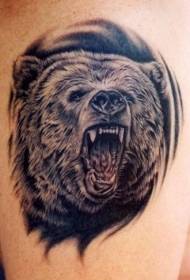 Patrón realista de tatuaxe de oso rugido negro