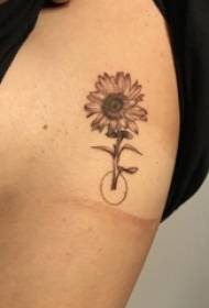 Vita laterale della ragazza su nero grigio punto spina geometrica semplice linea pianta fiore tatuaggio immagine