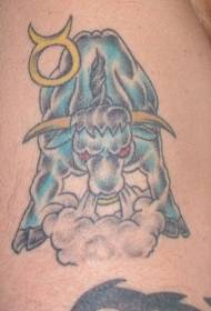 Biểu tượng Kim Ngưu hình xăm con bò màu xanh