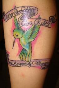Boja nogu hummingbird i uzorak tetovaža slova