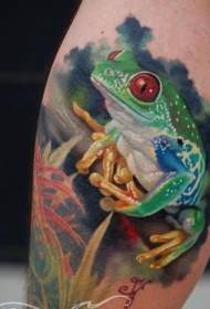 Ноги акварельные реалистичные зеленые лягушки красные глаза татуировки