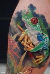 Modello di tatuaggio realistico occhi rossi rana verde acquerello gambe
