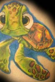 Simpatico motivo a tatuaggio tartaruga verde sul fondo del mare