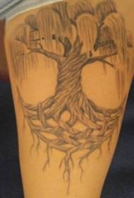 Coscia della ragazza sul punto grigio nero spina immagine astratta semplice pianta grande immagine del tatuaggio dell'albero