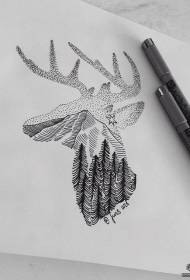 European and American elk thorn tree line tattoo pattern manuscript