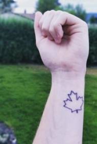 Girl wrist on black simple personality line plant maple leaf tattoo picture