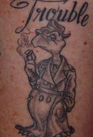 Ang itom ug puti nga cartoon nga turtle nga litrato sa tattoo